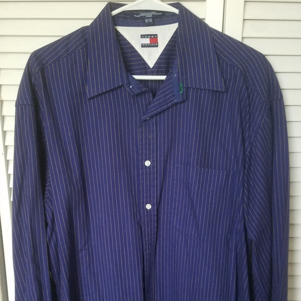 Blue long sleeve button up dress shirt